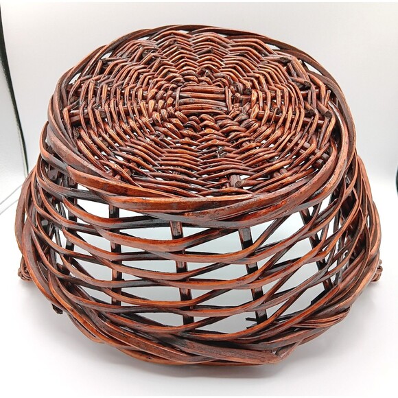 Wicker Gathering Basket Brown Thick Woven Side Handle Round Decor Bread Fruit 9" - Picture 11 of 12